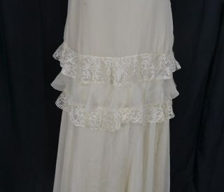dress flapper drop waist long white chiffon lace evening wedding antique 1920 vg 2