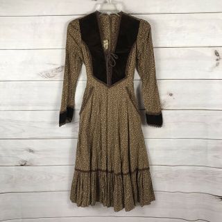 Vtg 70s 80s Gunne Sax Prairie Peasant Floral Boho Velvet Corset Dress Sz 7