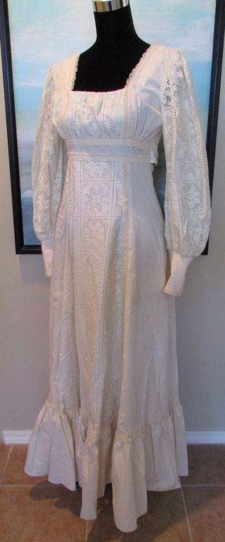 Vintage 70s Gunne Sax Dress Boho Wedding Sheer Crochet Lace Hippie Prairie Maxi