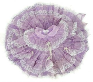 Vintage Full Circle Dress Baby Girl Size 1 Lavender Floral Dots Lace Ruffles