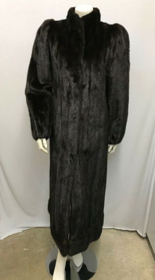 Vintage Mink Fur Coat Long Dark Brown Luxurious Great Luster Size S