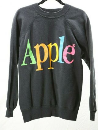 Vintage Hanes Apple Computers Rainbow Logo Sweatshirt Size Large Black 90 