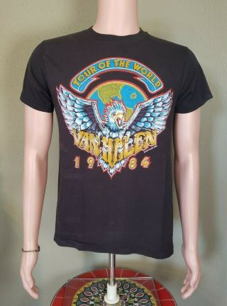 Vintage (1984) Van Halen Tour Of The World 1980s Concert T - Shirt Size L