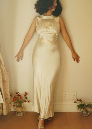 1930s Ivory Silk Evening Gown Maching Bolero M Heavy Silk Old Hollywood