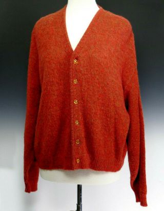 Vintage 60s Mohair Brent Wool Cardigan Fuzzy Sweater Orange Size Xl Kurt Cobain
