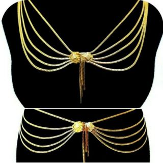 Christian Dior Gold Chain 5 Strand Swag Tassel Logo Belt Necklace Signed