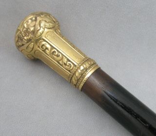 Antique Gold Fill Presentation Walking Stick 1889 Ebony Shaft 34 "