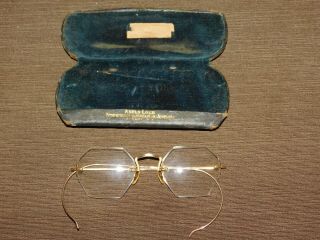 Vintage Antique American Optical Ao Rimless Wel Flex Octagonal Eye Glasses