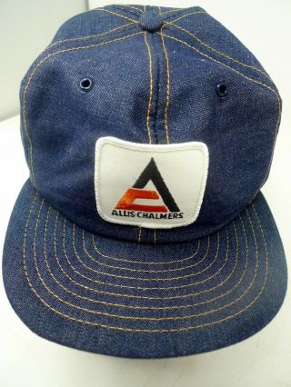 Vtg Allis Chalmers Hat Denim Blue Triangle Ac Logo Snapback Patch Baseball Cap