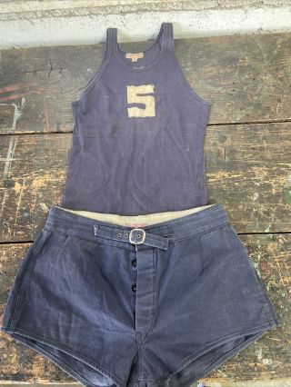 Vintage Mens 1920’s Basketball Uniform Antique Athletic Jersey Shorts Sports Old