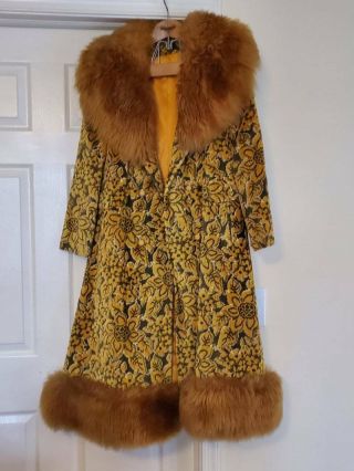 Vintage 50s 60s Youthcraft Tapestry Faux Fur Trim Long Coat
