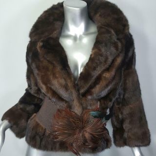 Saga Furs Xs/s Vintage Real Ranch Brown Mahogany Mink Fur Coat Jacket