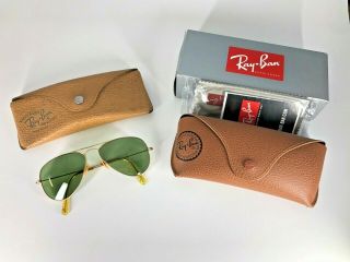 Vintage Ray - Ban Gold Aviator Sunglasses Orig Case B&l 1/10 12k Gf 1950s To 1960s