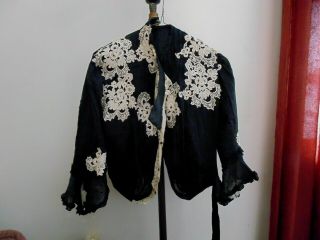 Vintage Antique Black Top Blouse Lace Silk Beads