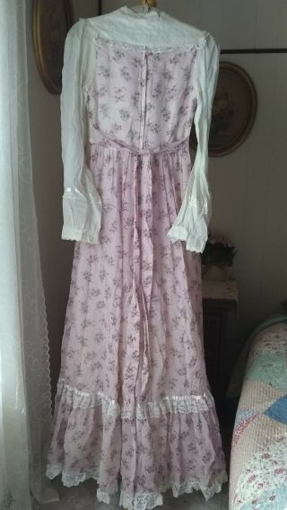 Vntg Gunne Sax Dress Jessica McClintock maxi prairie Boho Pink Floral/Lace NWOT 2