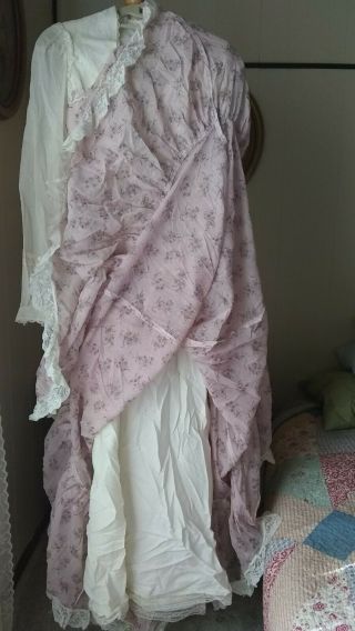Vntg Gunne Sax Dress Jessica McClintock maxi prairie Boho Pink Floral/Lace NWOT 4