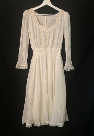 1970s Gunne Sax Authentic Victorian Cream Ivory Lace Dress Size M Tag Removed