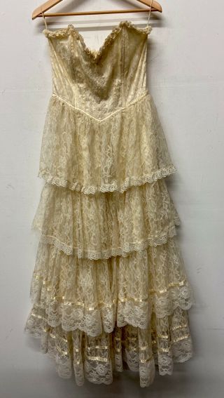 Vtg 1970’s Gunne Sax Boho Prairie Corset Dress Floral Lace Sz 11 Nos