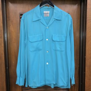 Vintage 1950’s Turquoise Flap Pocket Rayon Gabardine Rockabilly Shirt - Large