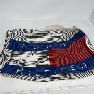 Vintage Tommy Hilfiger Red White Blue Big Flag Duffle Bag Autographed Signed 3