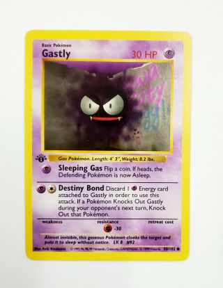 Pokemon 1st Edition Shadowless Base Set Gastly Common 50/102 Nm