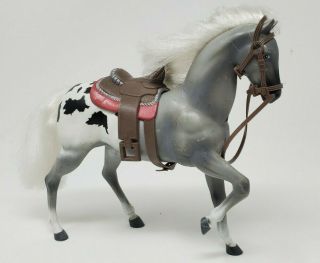 Vintage 1988 Hg Toys Horse Figure With Saddle Grey & White Painted Horse