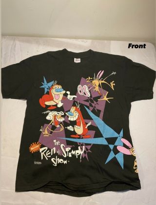 Vintage Ren And Stimpy Nickelodeon T Shirt 1992 All Over Print Cartoon Xl Cotton