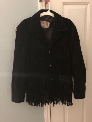 Vintage Western By Schott Nyc Leather Suede Fringe Jacket Mens Size 40 Black