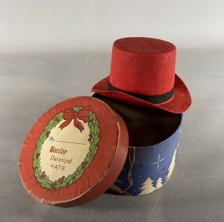 Antique Barclay Durotized RED Felt MINIATURE Salesman’s Sample Christmas TOP HAT 3