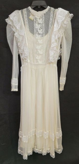 Gunne Sax Vintage Jessica Mcclintock Long Sleeve White Lace Prairie Dress