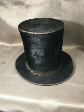 Rare E.  W.  Jones Watertown Beaver Fur Stovepipe Abraham Lincoln Top Hat W/box