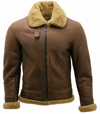 Aviator Shearling Flying Bomber Fur Sheepskin Leather Jacket For Men