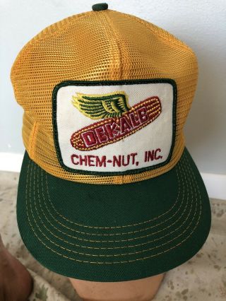 Vintage 70s 80s Dekalb Chem - Nut Seed K - Products Mesh Snapback Trucker Farmer Hat