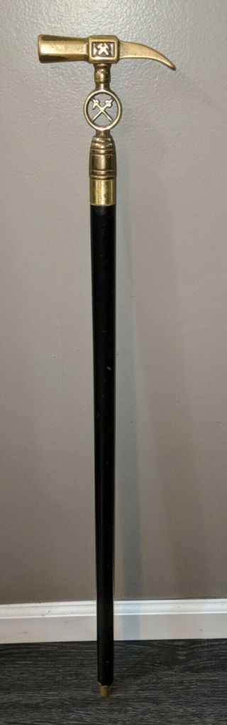Vintage Walking Stick/cane W/hidden Sword Coal Mining Hammer/chisel Brass Handle