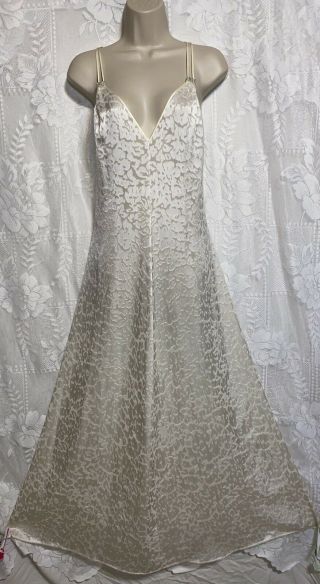 Vtg Rare S M Lucie Ann Bridal Winter White Illusion Rhinestones Nightgown Gown