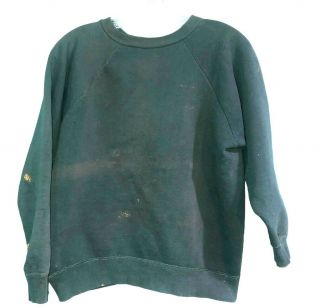 Vintage 50s 60s Green Hanes Wind Shield Crew Neck Thrashed Sweatshirt - M/l