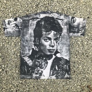Vtg 90s RARE Michael Jackson Puma Shirt All Over Print Photo Bootleg Rap Pop Tee 3