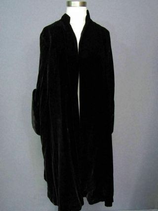Vintage Lilli Ann Black Velvet Huge Wide Cuff Rhinestone Button Long Coat