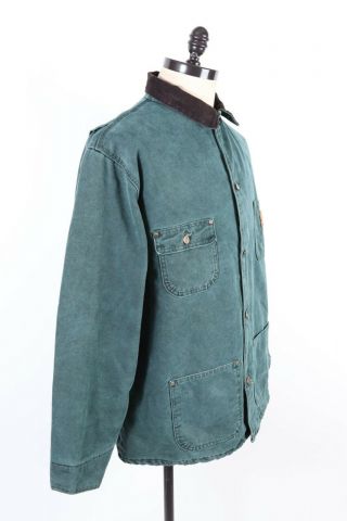 Vtg Carhartt Moss Green Duck Canvas Blanket Lined Chore Coat Jacket Usa Xl Tall