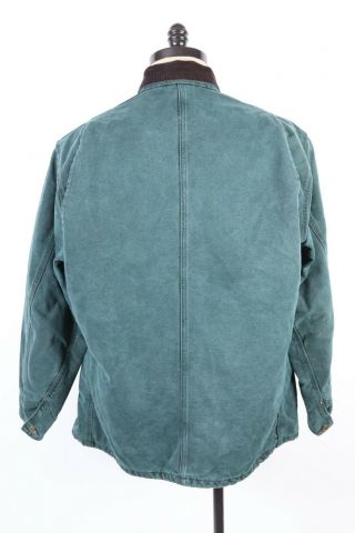 VTG CARHARTT Moss Green Duck Canvas Blanket Lined Chore Coat Jacket USA XL Tall 3