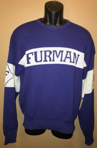 Vintage 60s 70s Furman University Paladins Knit Sweater Varsity Purple USA RARE 2