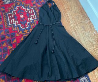 Vintage 50s Jerry Gilden A Line Halter Dress Xs Black Tie Front Rockabilly Pinup