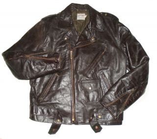 Vtg 60s 70s Leather Motorcycle Jacket Distressed Brown Talon Biker Coat Mens Lg