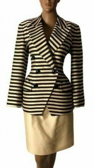 Vintage 80s 90s Christian Dior Black Stripe Blazer Skirt Dress Suit - 6