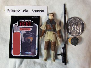 Star Wars Vintage Leia Boushh 1983 H.  K.  W/ Potf 1984 Coin W/ Mini Card Back