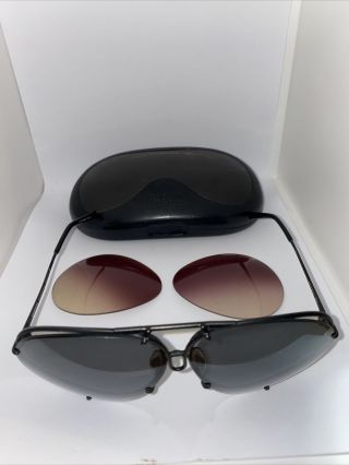 Carrera Porsche Design Sunglasses Aviator 5623 With Case And 2 Extra Lens Black