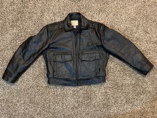 Taylors Leatherwear Mens Size 44 Black Leather Motorcycle Biker Bomber Jacket