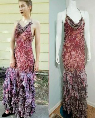 Deadstock 1990s Nwt $990 Vintage Diane Freis Beaded Mermaid Silk Gown Dress Xs/s