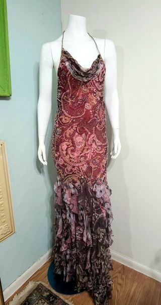 DEADSTOCK 1990s NWT $990 Vintage DIANE FREIS Beaded Mermaid Silk Gown Dress XS/S 2