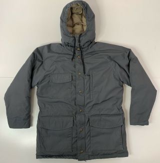 Vtg Eddie Bauer Men’s Large L Gray Goose Down Puffer Coat Parka Jacket W/ Hood